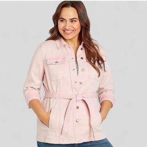 Maurices Pink Denim Longline Utility Jacket with belt